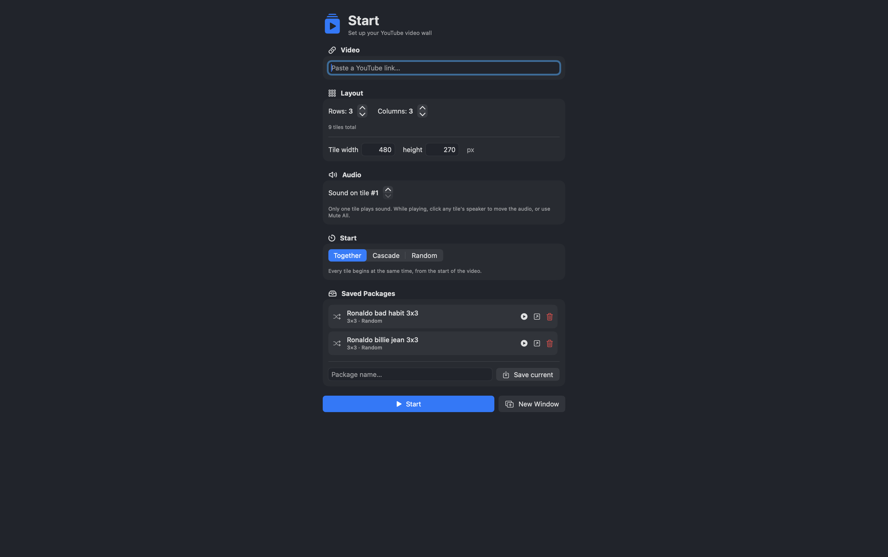 GridPlay setup screen
